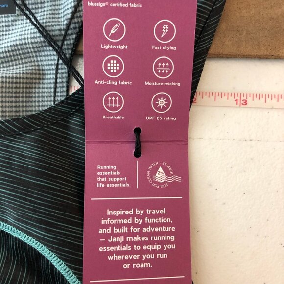 Janji Womens Helio Tech Singlet Tank Top Racerback Hi Low Sea Stripe Green L - Picture 4 of 5